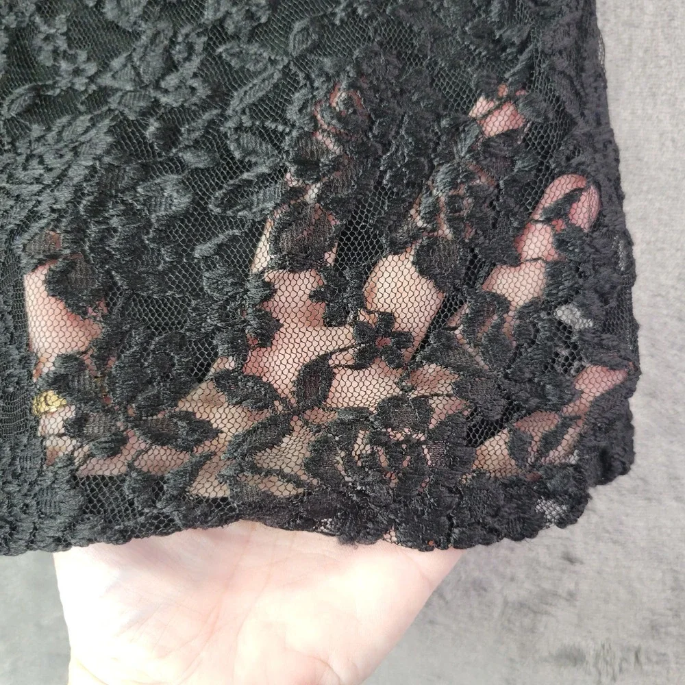 Carmen Marc Valvo Black Floral Lace Short Sleeve Lined Blouse Top Goth Small - Picture 4 of 8